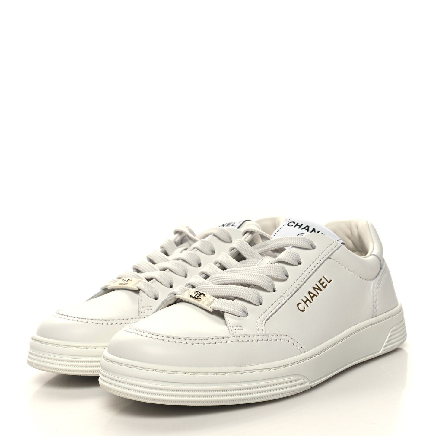 Calfskin Womens CC Logo Sneakers 37.5 White