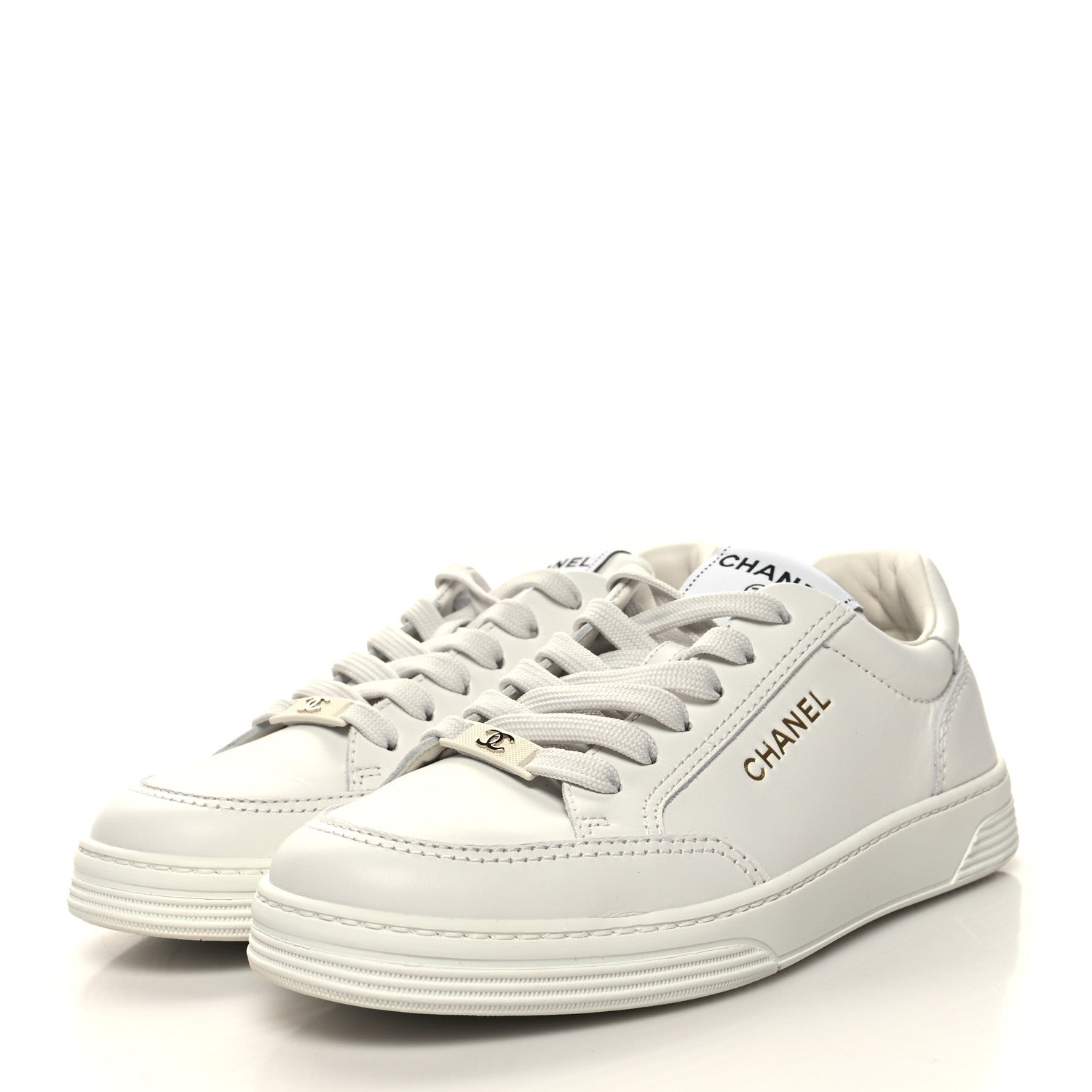 Chanel Calfskin Womens CC Logo Sneakers 37.5 White 3 of 9