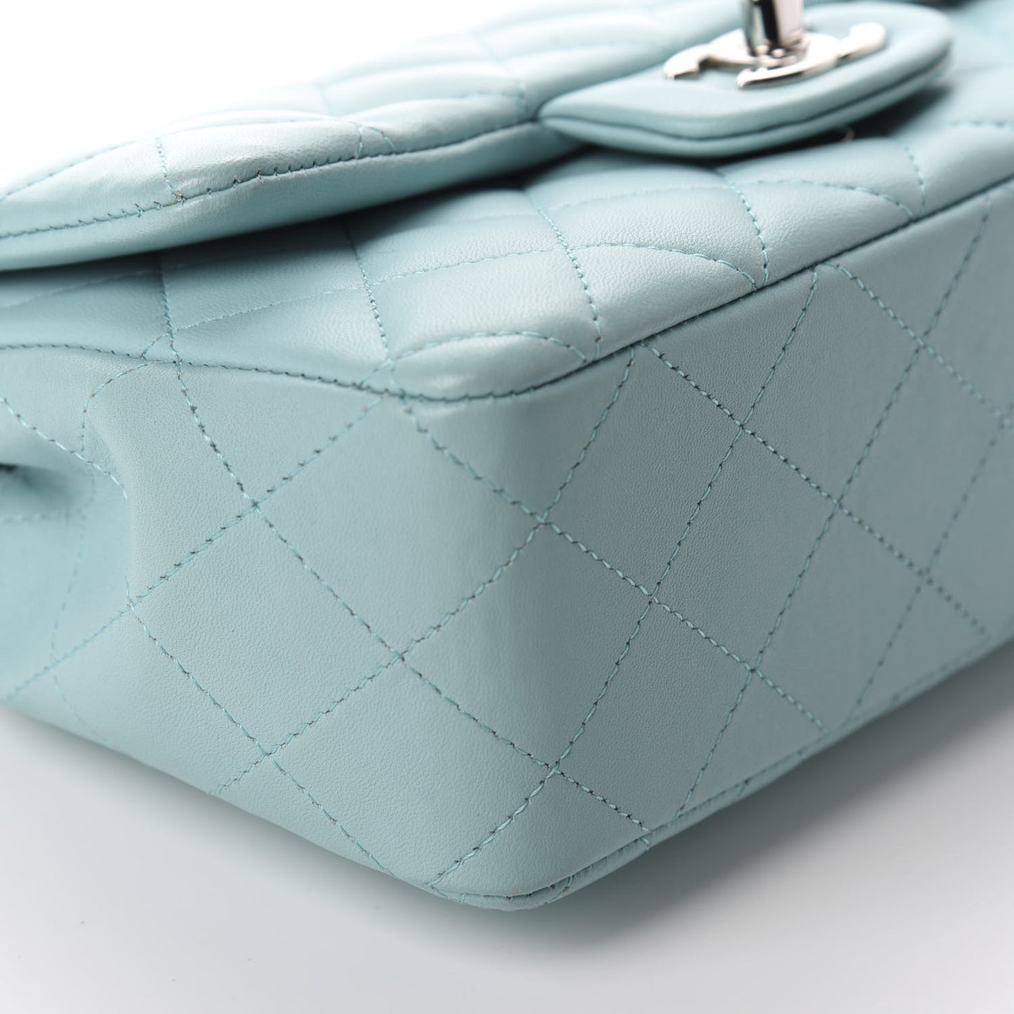 Lambskin Quilted Mini Rectangular Flap Light Blue