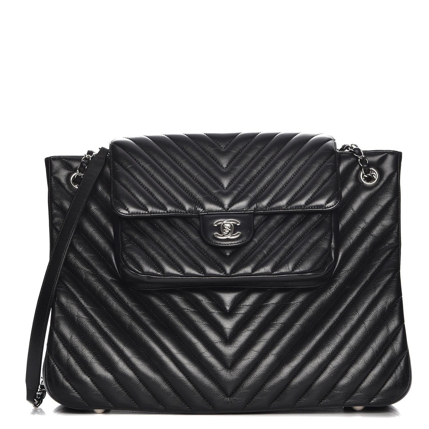 Chanel Caviar Chevron Quilted Flap Tote Black 1 of 8