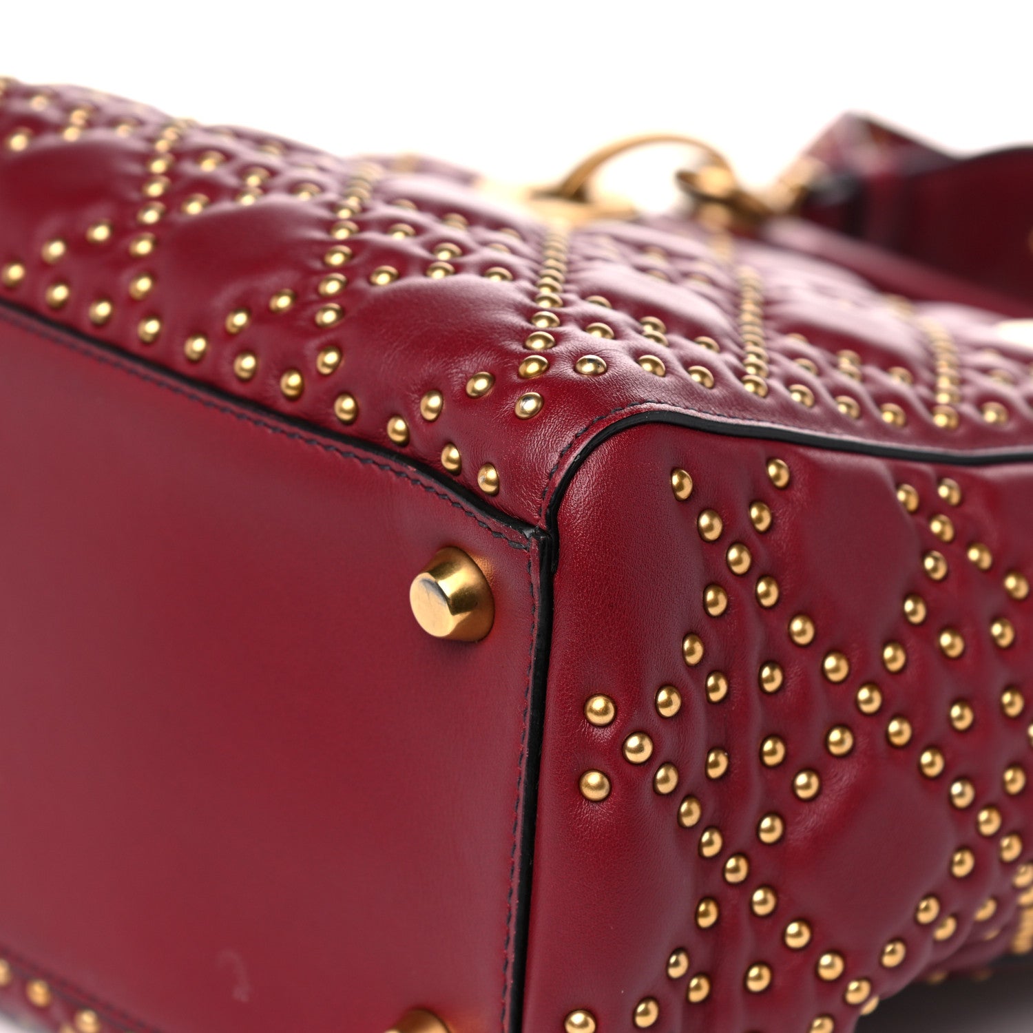 Christian Dior Calfskin Cannage Studded Medium Supple Lady Dior Red 11 of 16