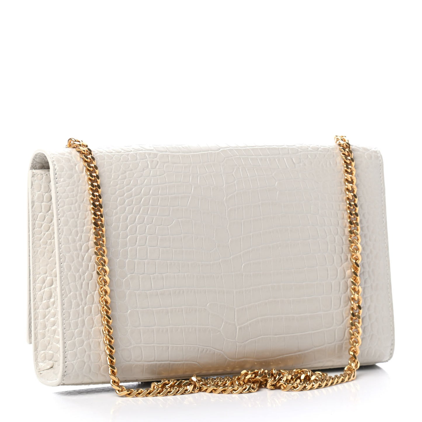 Calfskin Crocodile Embossed Medium Classic Monogram Kate Tassel Satchel Crema Soft