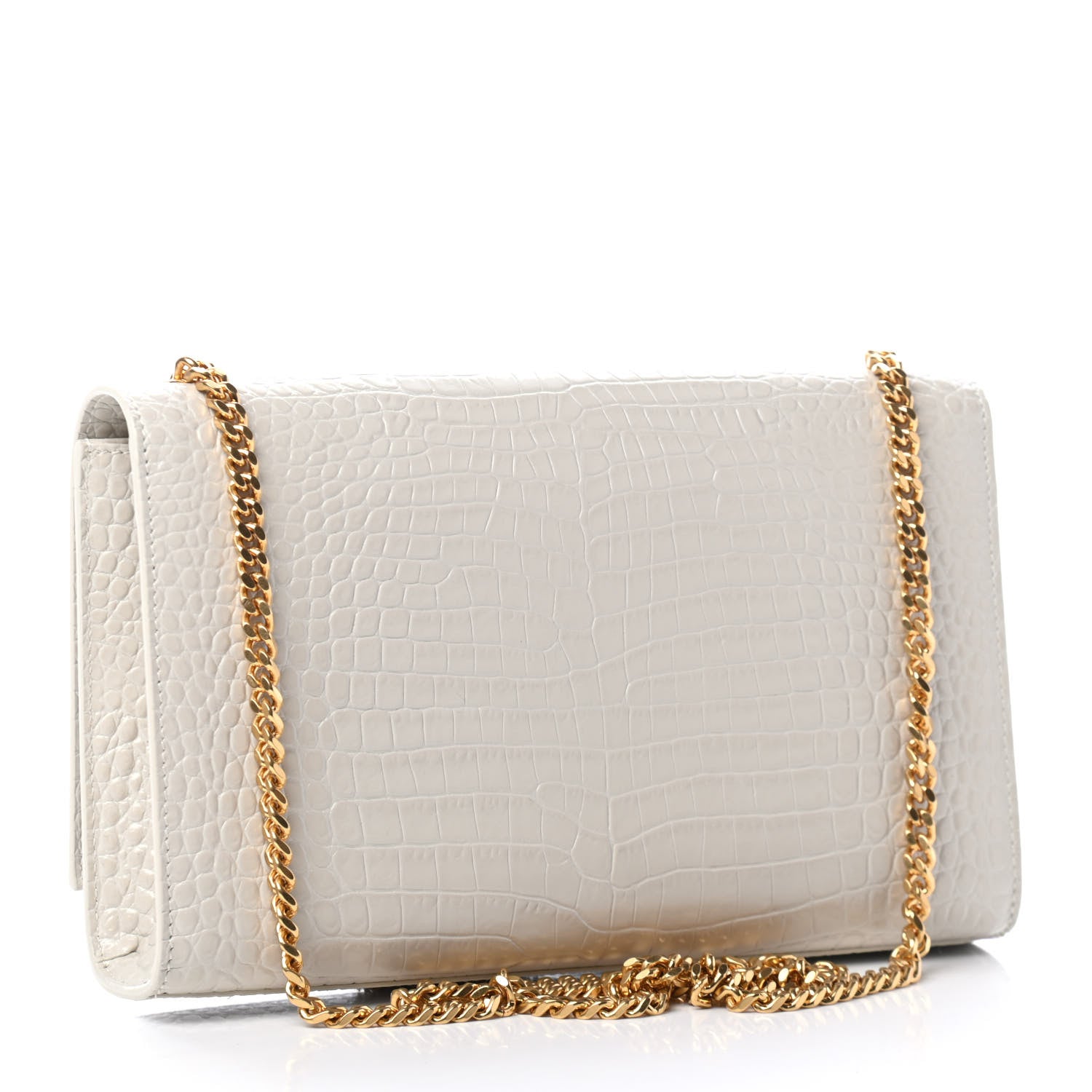 Saint Laurent Calfskin Crocodile Embossed Medium Classic Monogram Kate Tassel Satchel Crema Soft 2 of 4
