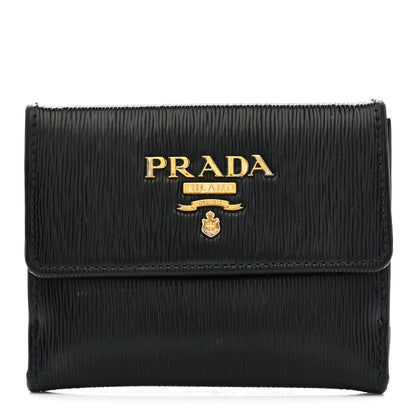 Prada Vitello Move Metal Bi-Fold Wallet Black 1 of 12