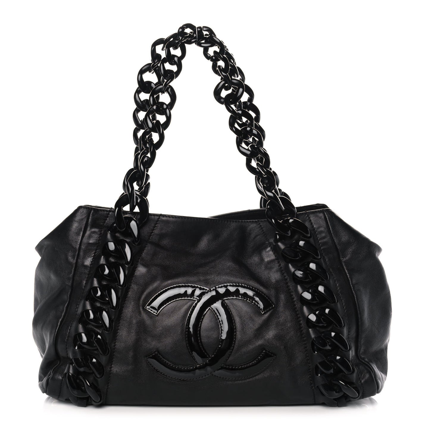 Calfskin Modern Chain Rhodoid East West Tote Black
