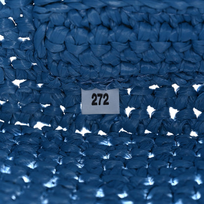 Prada Yarn Raffia Effect Crochet Logo Embroidered Shopping Tote Bag Celeste 6 of 9