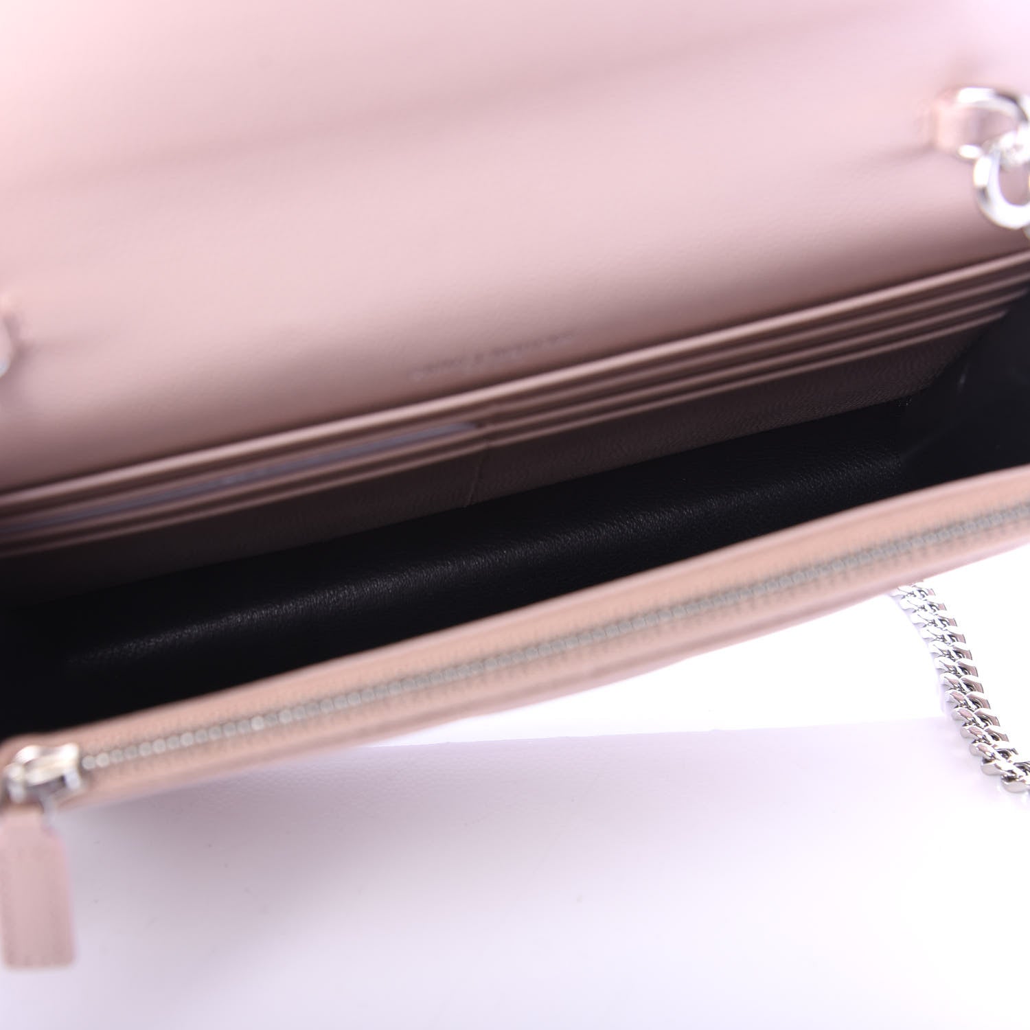 Saint Laurent Grain De Poudre Matelasse Chevron Monogram Envelope Chain Wallet Pale Pink 4 of 9