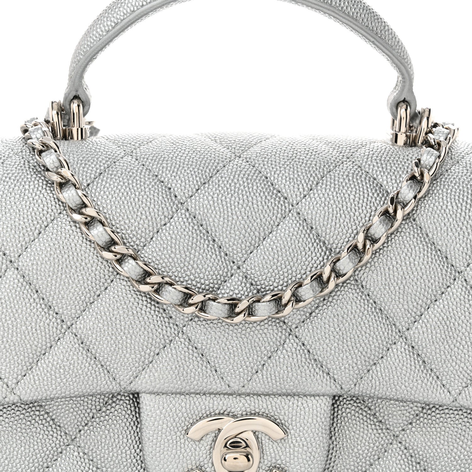 Chanel Metallic Caviar Quilted Mini Top Handle Rectangular Flap Silver 8 of 10