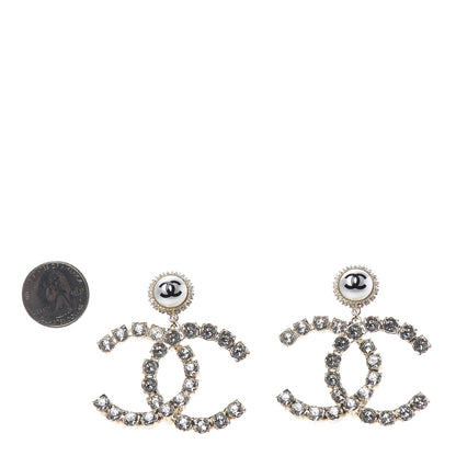 Chanel Crystal Pearl Large CC Drop Earrings Light Gold 2 of 4