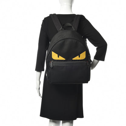 Fendi Nylon Vitello Elite Monster Eyes Rounded Backpack Black Yellow 2 of 11