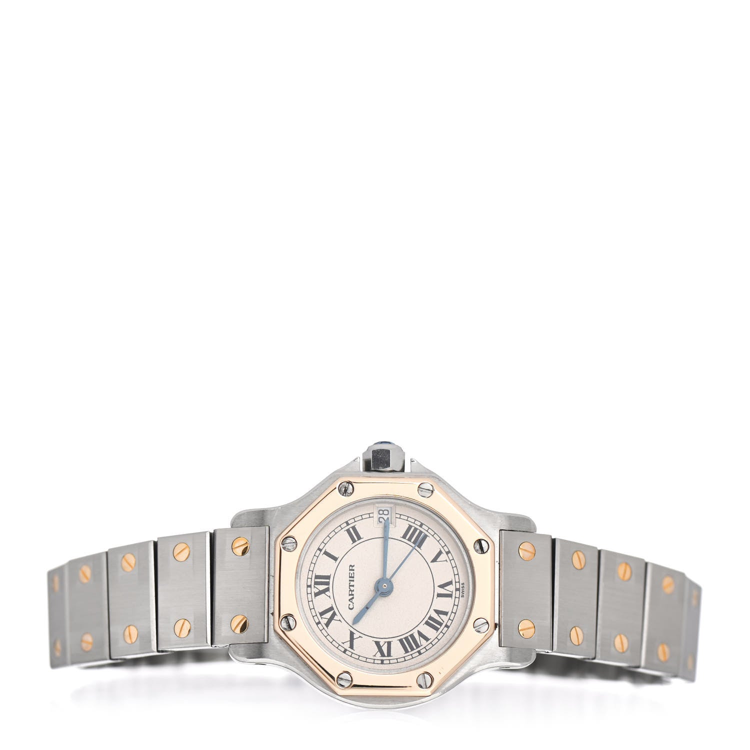 Cartier Stainless Steel 18K Yellow Gold 25mm Santos Octagon Quartz Watch 2 of 5