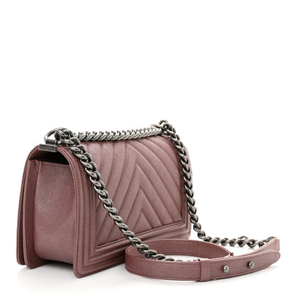 Chanel Metallic Caviar Chevron Quilted Medium Boy Flap Dark Pink 4 of 10