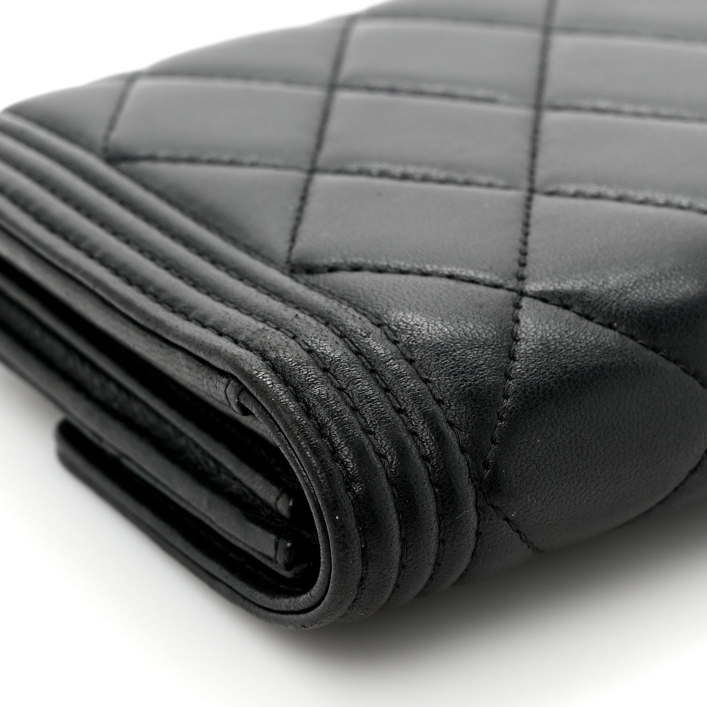 Lambskin Quilted Large Boy Gusset Flap Wallet Black