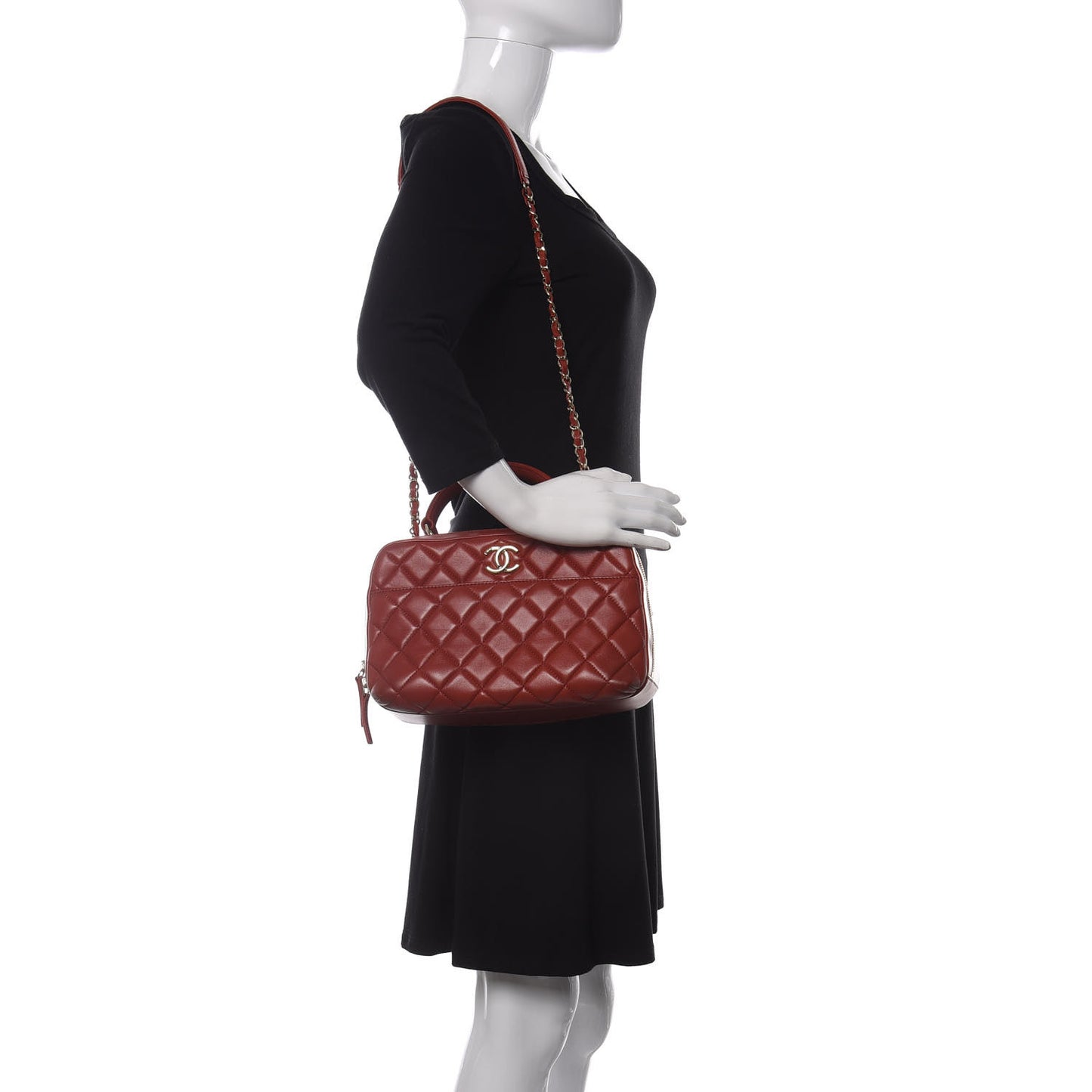 Lambskin Quilted Medium Trendy CC Bowling Bag Red