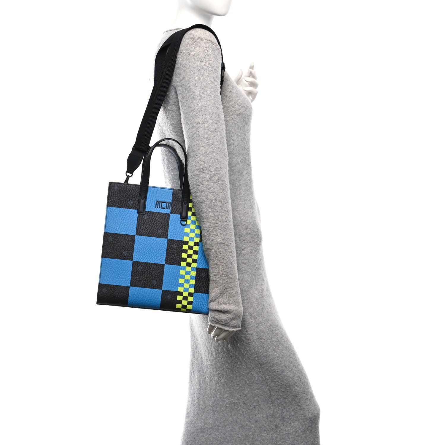 MCM Checkerboard Visetos Aren Tote Black Blue 2 of 10