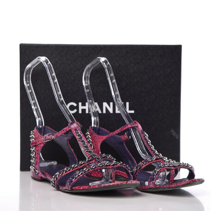 Chanel Shiny Python CC Chain Thong Sandals 41 Dark Pink 19 of 19