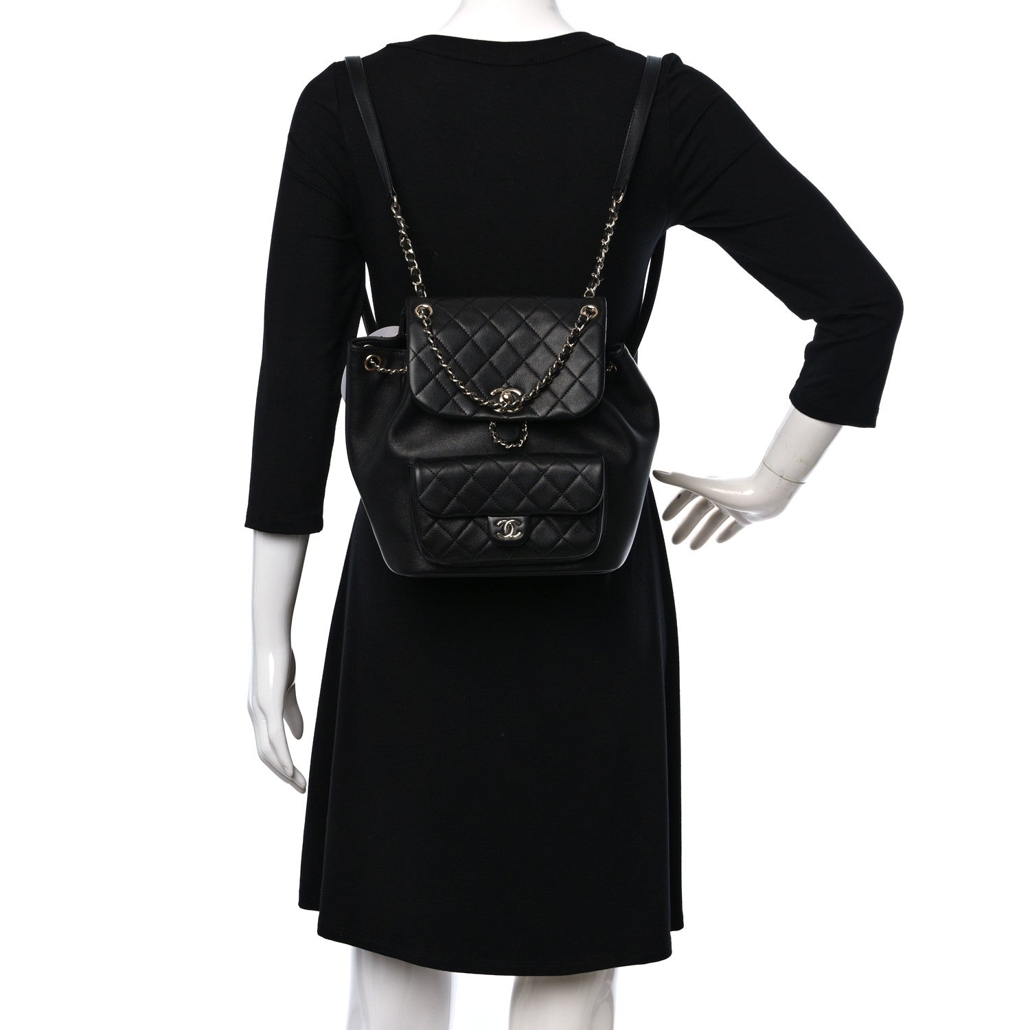 Chanel Lambskin Quilted Large Duma Drawstring Backpack Black 2 of 11