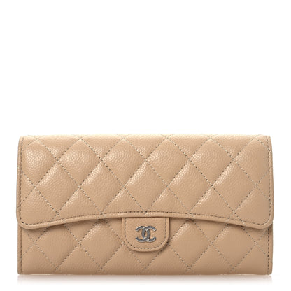 Chanel Caviar Quilted Large Gusset Flap Wallet Beige 1 of 9