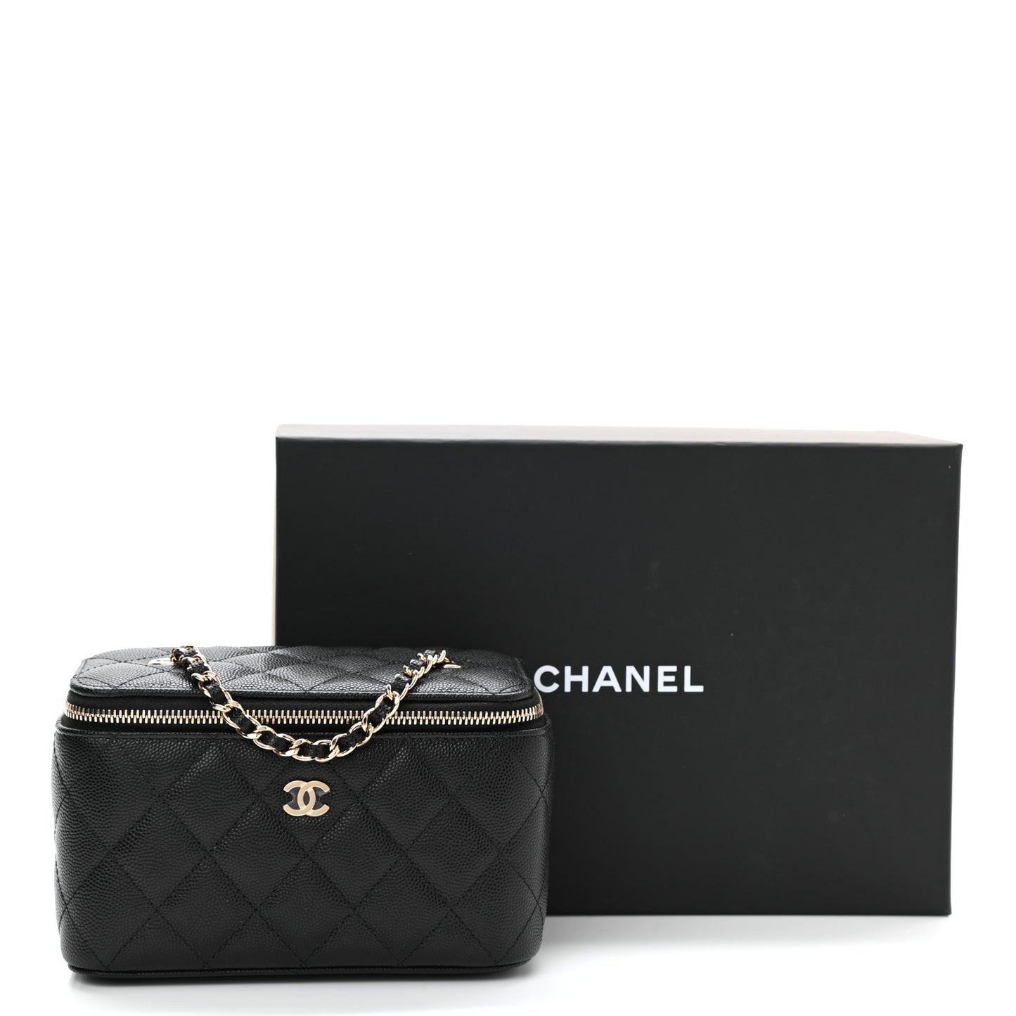 Caviar Quilted Small Vanity Case With Chain Black
