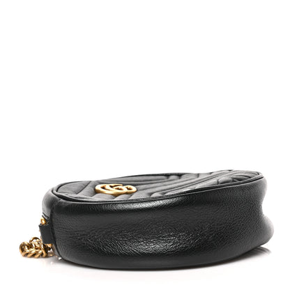Gucci Azalea Calfskin Matelasse Heart Mini GG Marmont Round Shoulder Bag Black 4 of 9