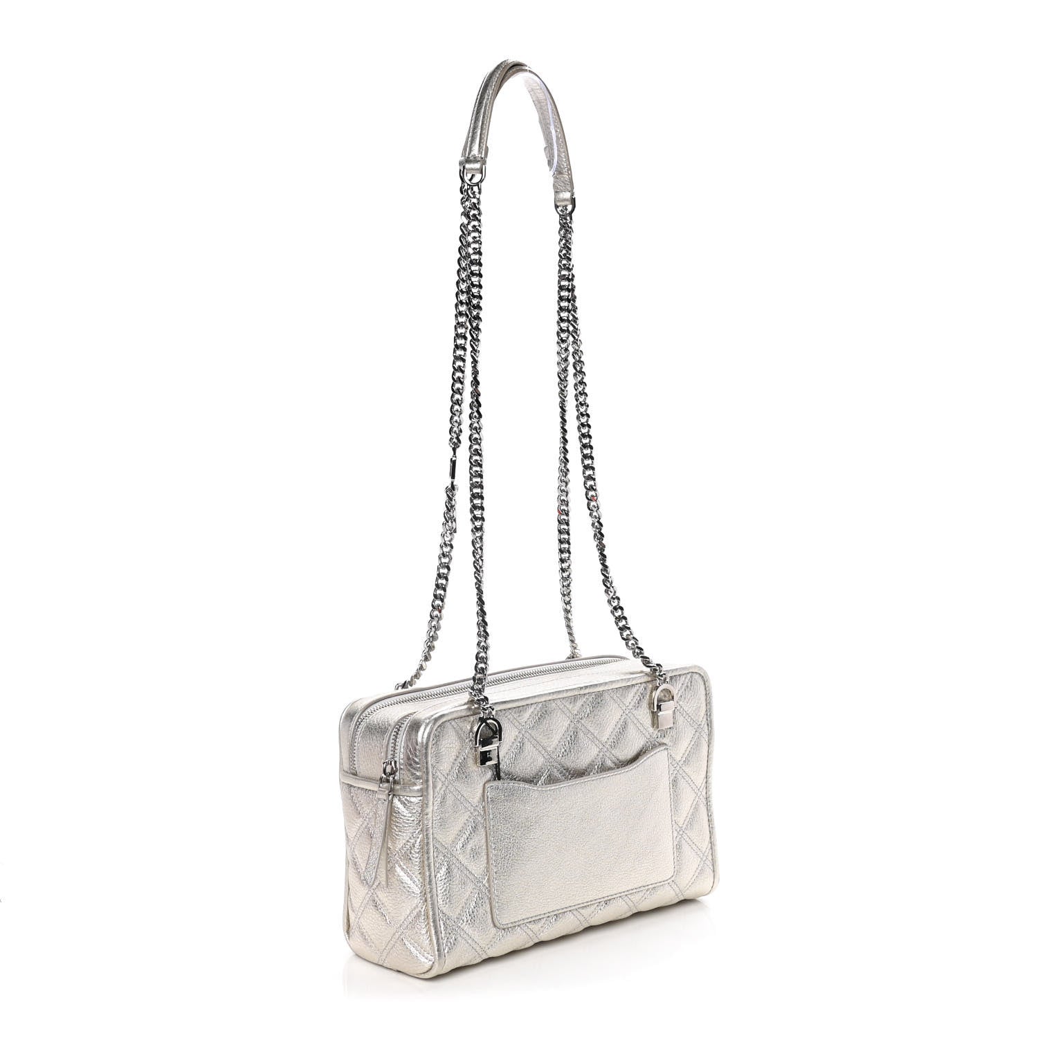 Marc Jacobs Metallic Grained Calfskin Quilted Double Stitched The Status Shoulder Bag Platinum 3 of 13