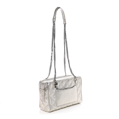 Marc Jacobs Metallic Grained Calfskin Quilted Double Stitched The Status Shoulder Bag Platinum 3 of 13