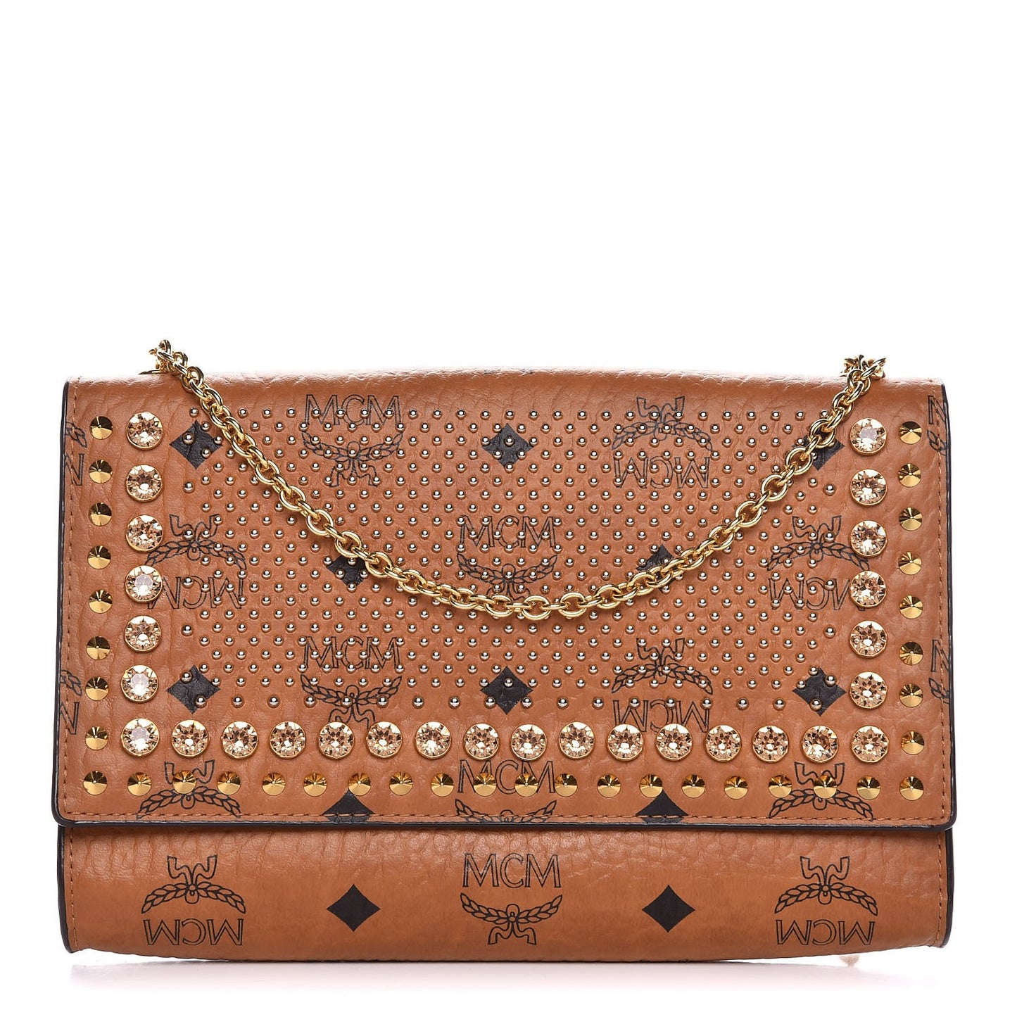 Visetos Studded Chain Wallet Cognac