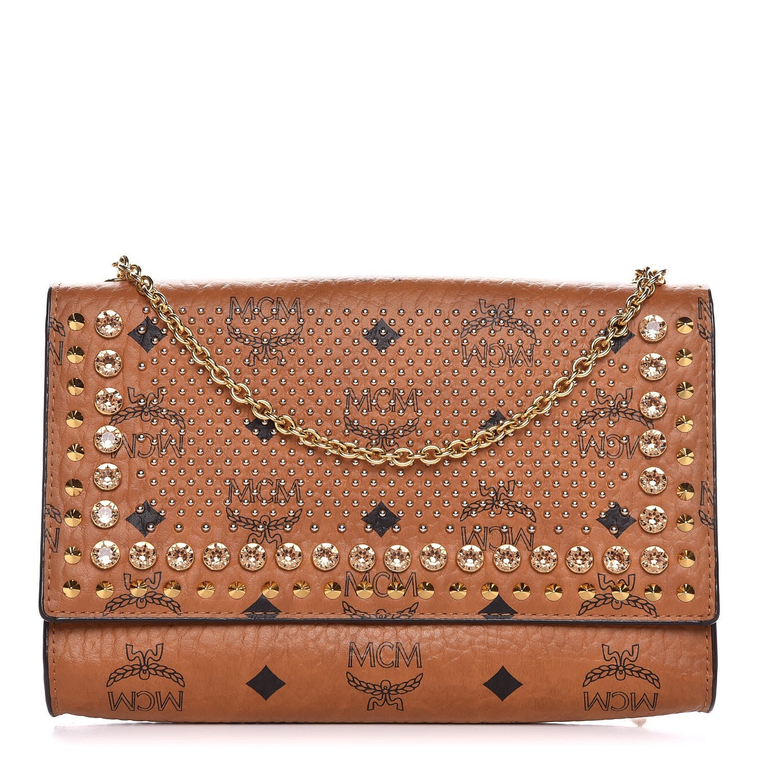 MCM Visetos Studded Chain Wallet Cognac 1 of 9