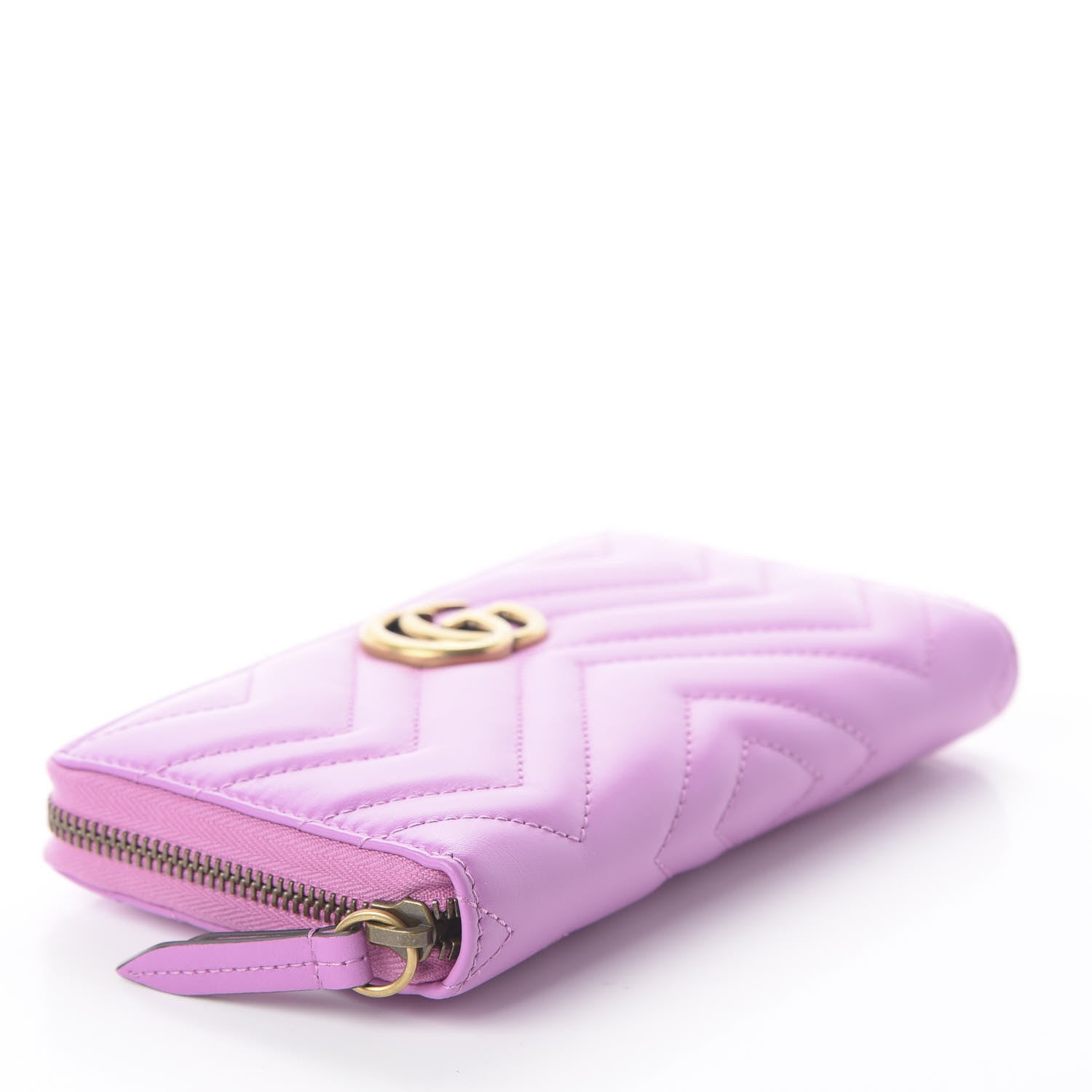 Gucci Calfskin Matelasse GG Marmont Zip Around Wallet Candy Mousse 3 of 6