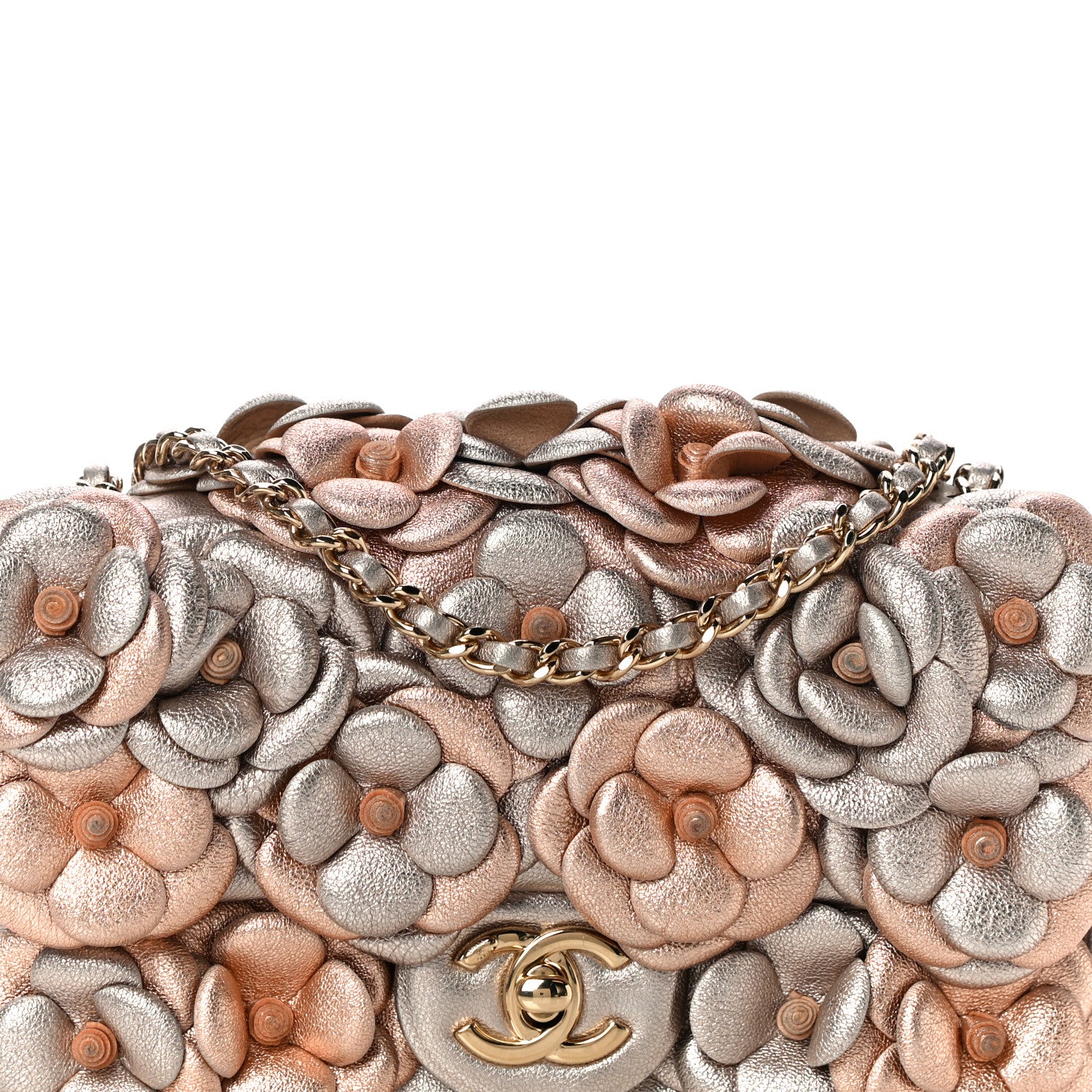 Chanel Metallic Lambskin Quilted Mini Camellia Flap Silver Gold 7 of 12