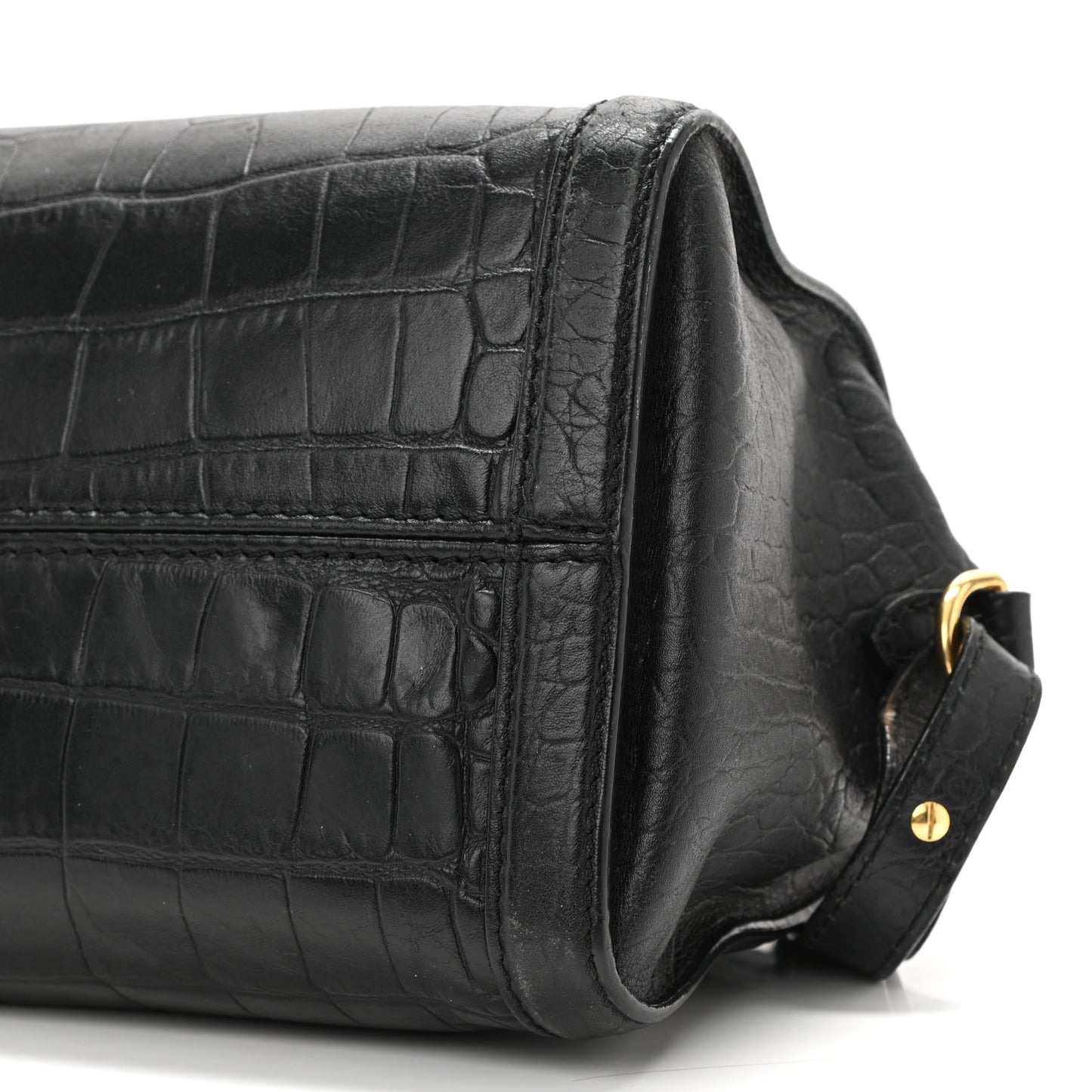 Calfskin Crocodile Embossed Small Skull Padlock Zip Around Tote Black
