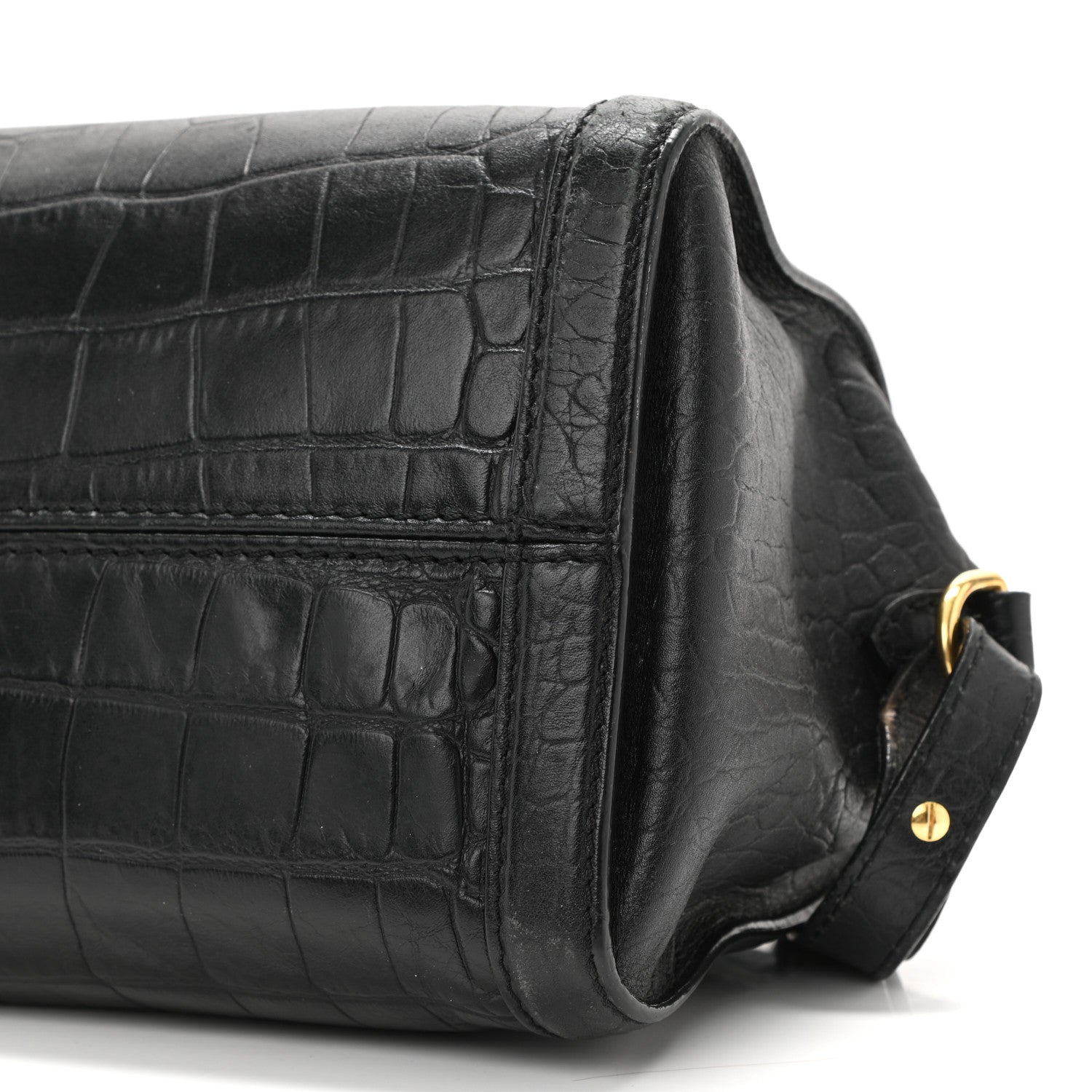 Alexander McQueen Calfskin Crocodile Embossed Small Skull Padlock Zip Around Tote Black 10 of 13
