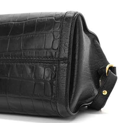 Alexander McQueen Calfskin Crocodile Embossed Small Skull Padlock Zip Around Tote Black 10 of 13