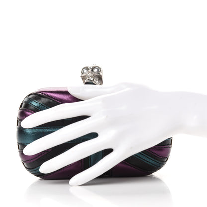 Alexander McQueen Metallic Saffiano Britannia Skull Box Clutch Green Black Purple 2 of 10