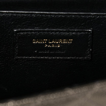 Saint Laurent Metallic Grain De Poudre Textured Mixed Matelasse Triquilt Medium Monogram Satchel Piombo 6 of 13