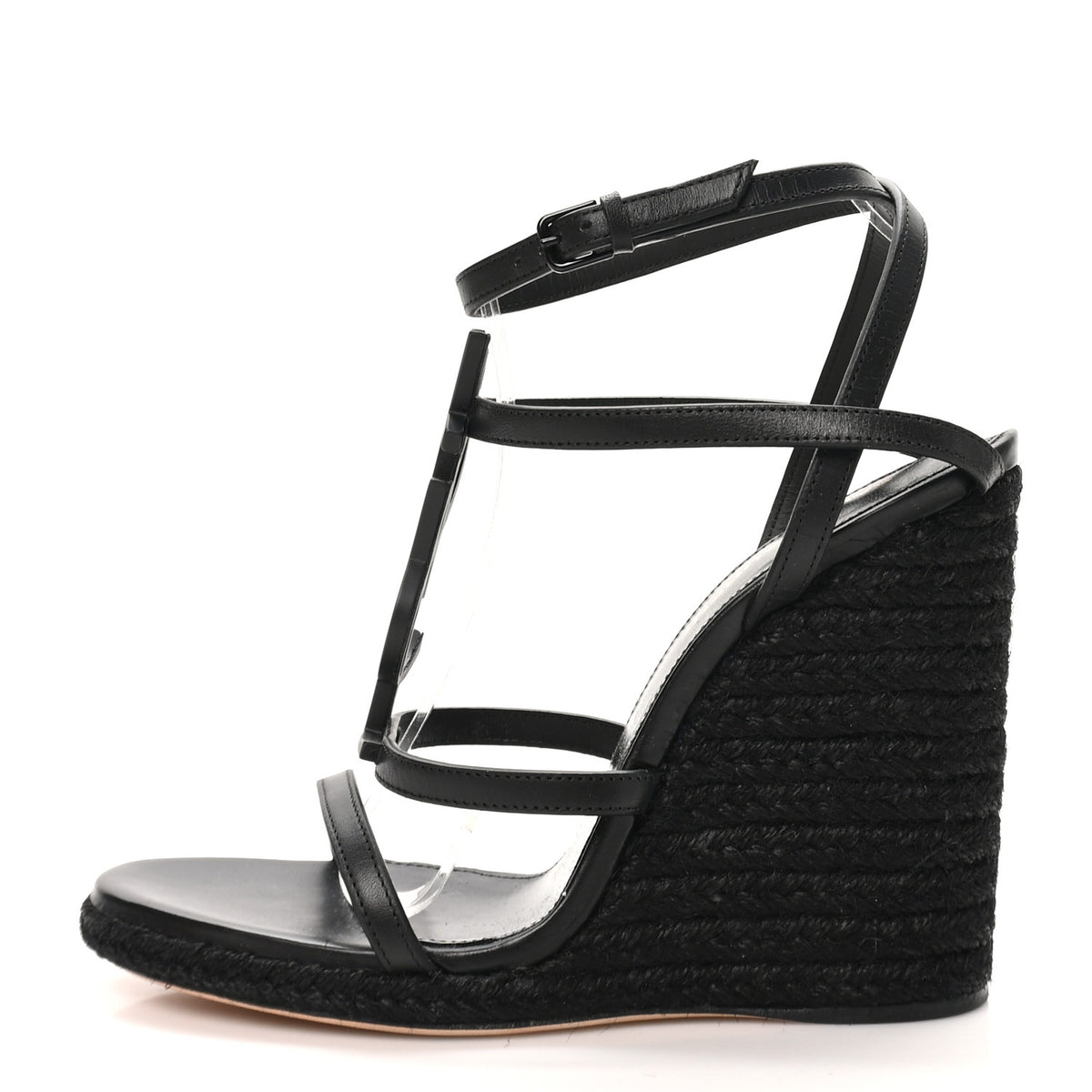 Saint Laurent Calfskin Cassandra Espadrille 105mm Wedges 36 Black 1 of 9