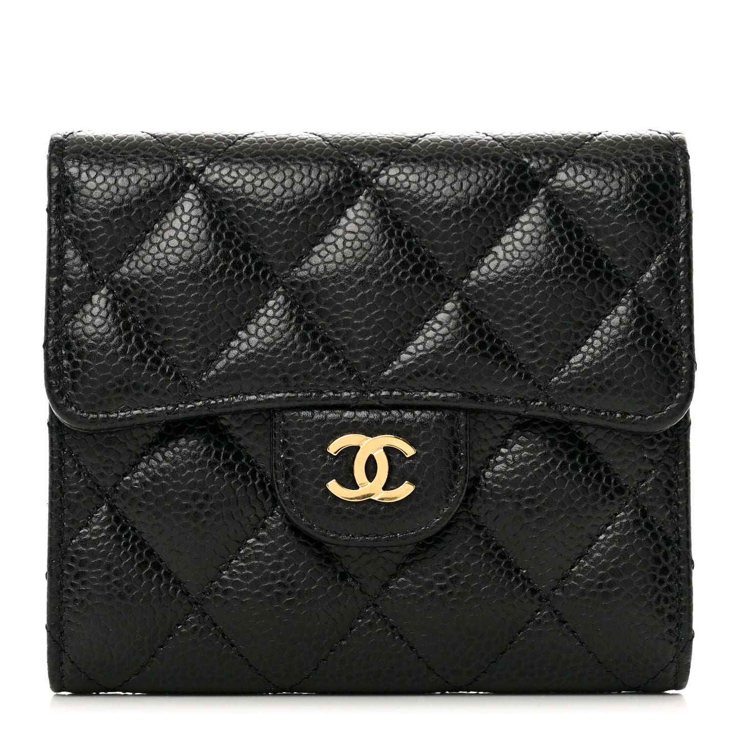 Caviar Quilted Compact Flap Wallet Black