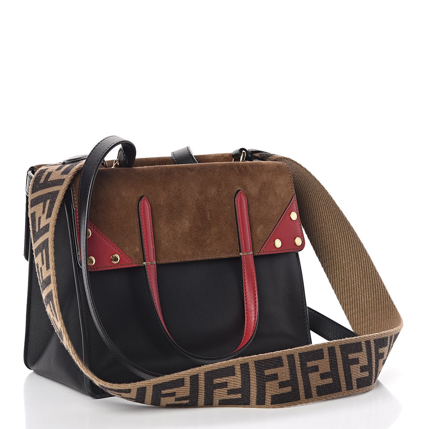 Vitello Grace Suede Small Flip Tote Black Fragola Marrone