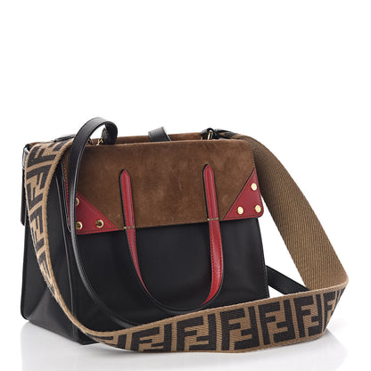 Fendi Vitello Grace Suede Small Flip Tote Black Fragola Marrone 3 of 10