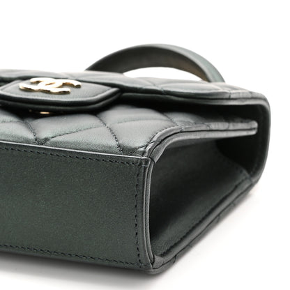 Chanel Iridescent Lambskin Quilted Top Handle Clutch With Chain Dark Green 11 of 13