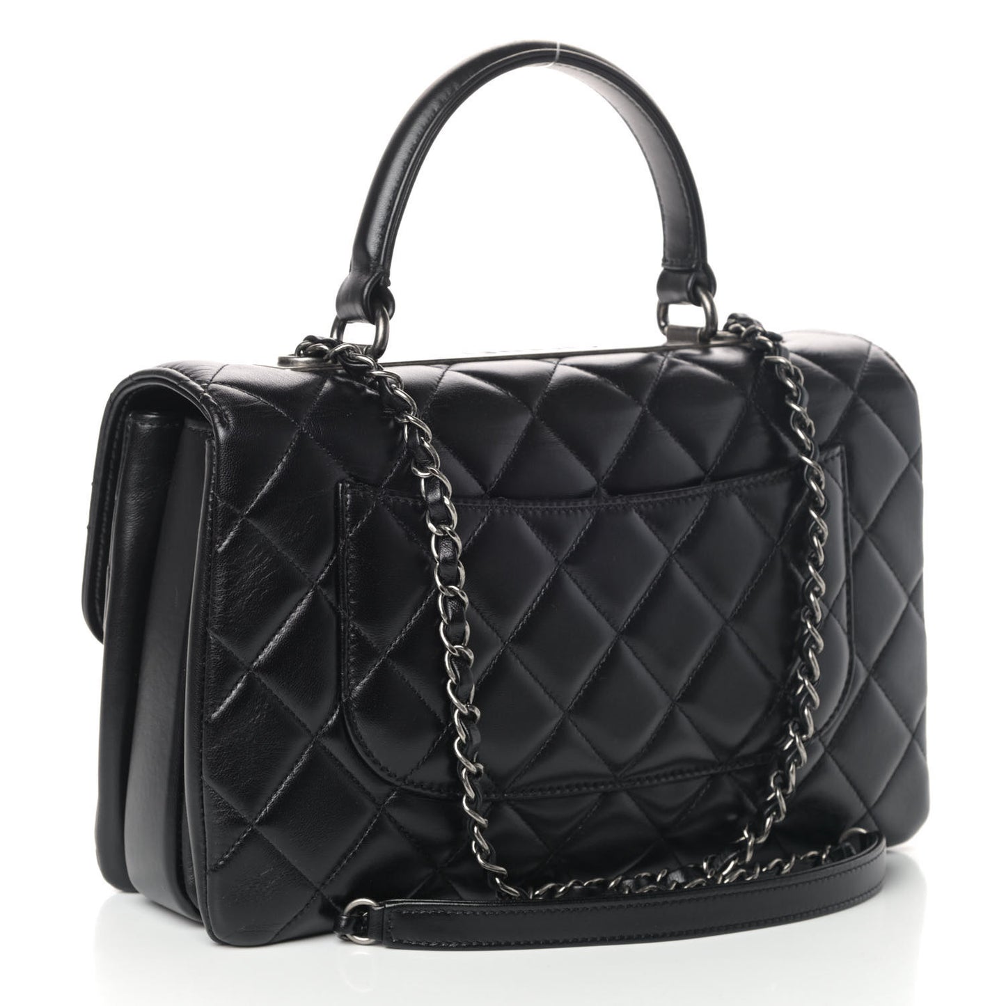Lambskin Quilted Medium Trendy CC Flap Dual Handle Bag Black