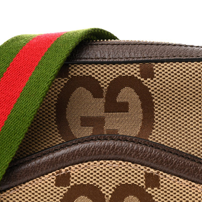 Gucci Monogram Jumbo GG Textured Dollar Calfskin Web Messenger Shoulder Bag Camel Ebony New Acero 8 of 11