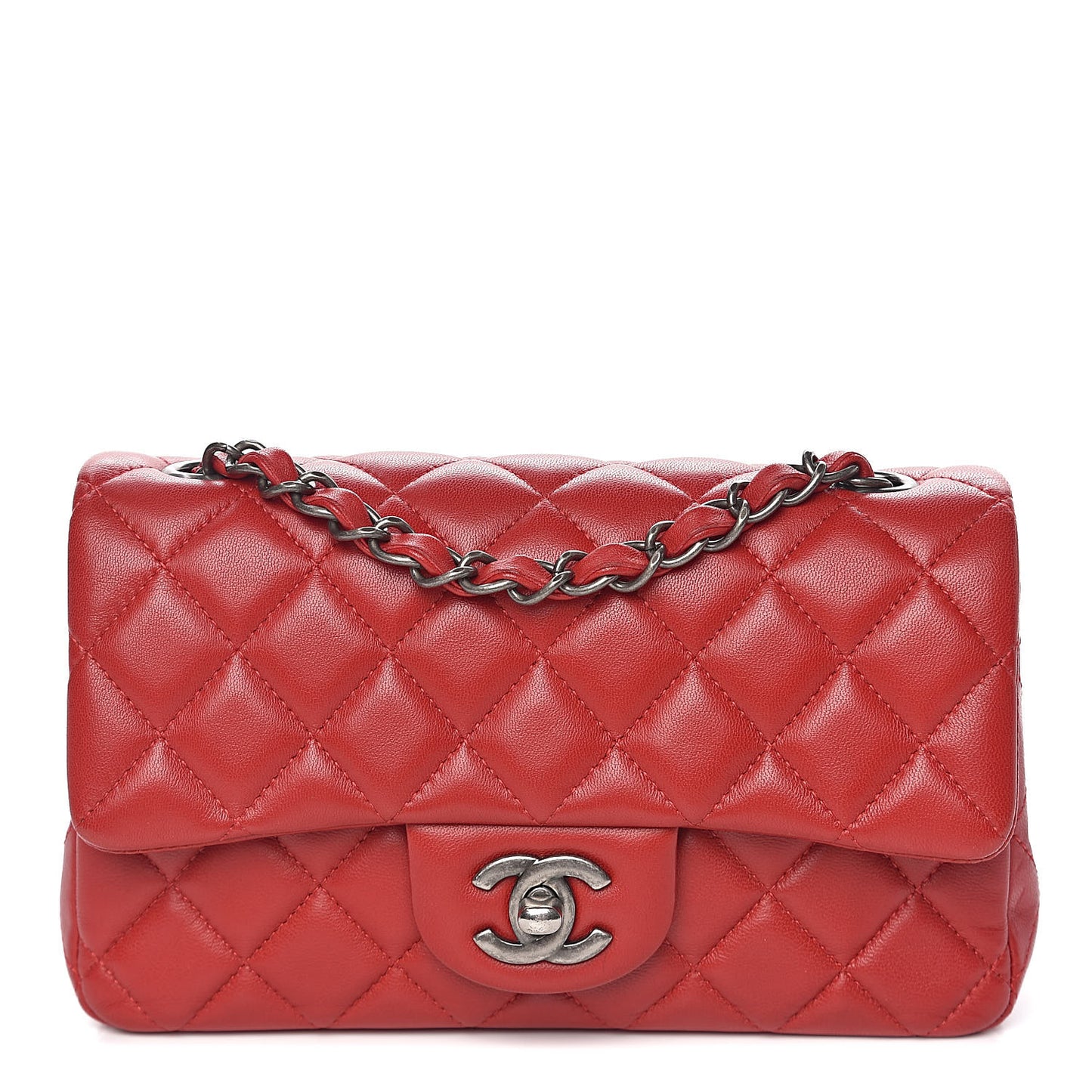 Lambskin Quilted Mini Rectangular Flap Red
