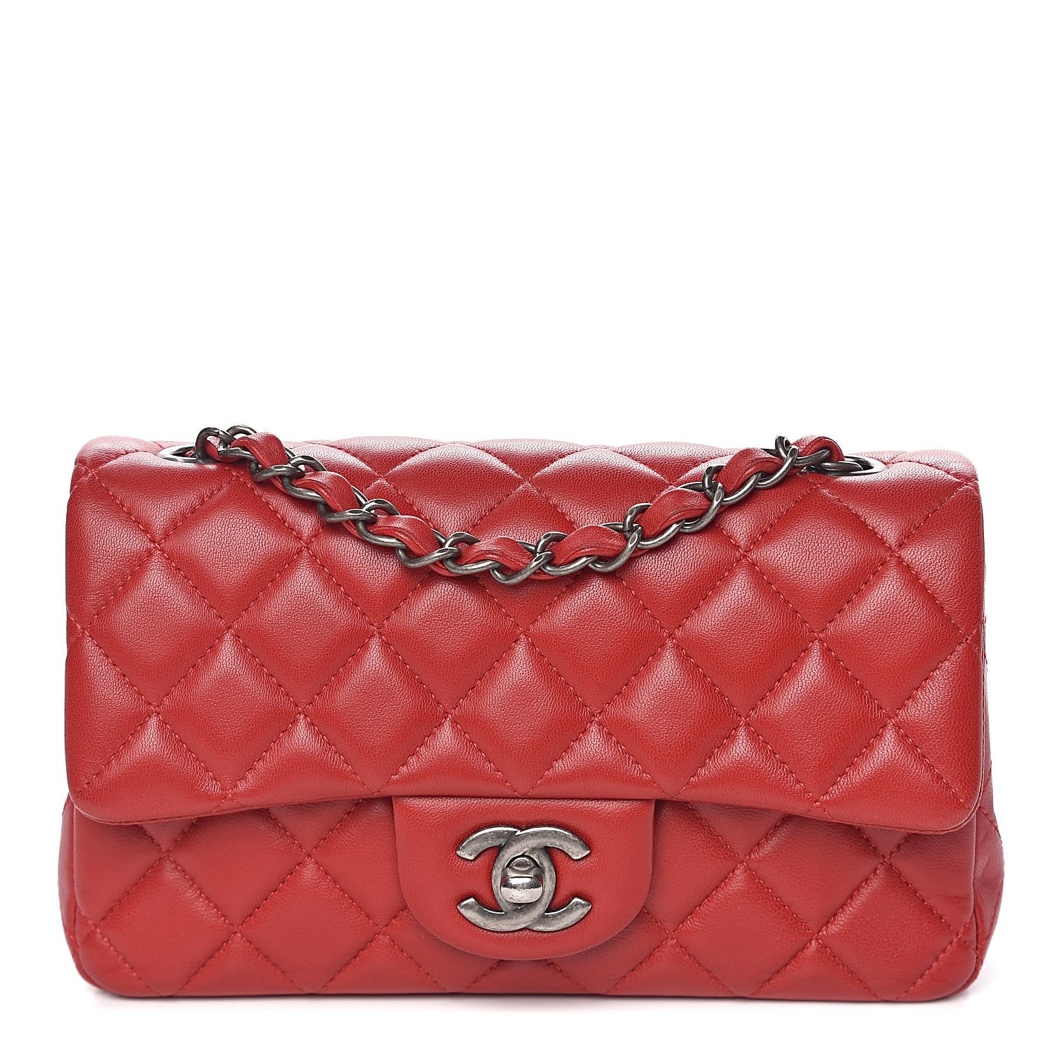Chanel Lambskin Quilted Mini Rectangular Flap Red 1 of 14