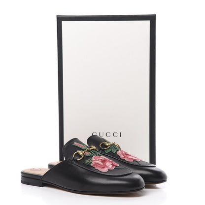 Gucci Calfskin Flower Embroidered Princetown Slippers 39 Black 9 of 9