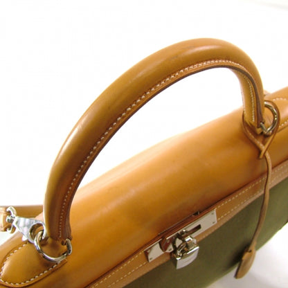 Hermes Barenia Toile Kelly 35 Handbag Khaki 4 of 12