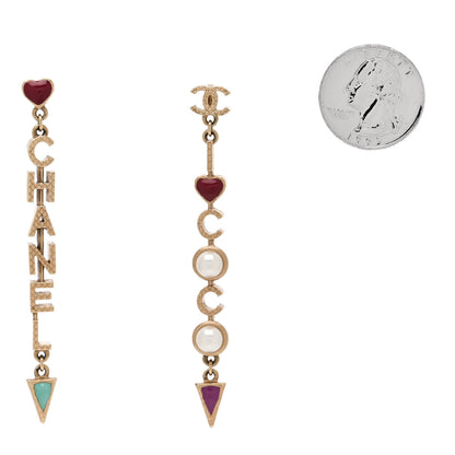 Chanel Pearl Enamel Logo Long Drop Earrings Gold 2 of 4