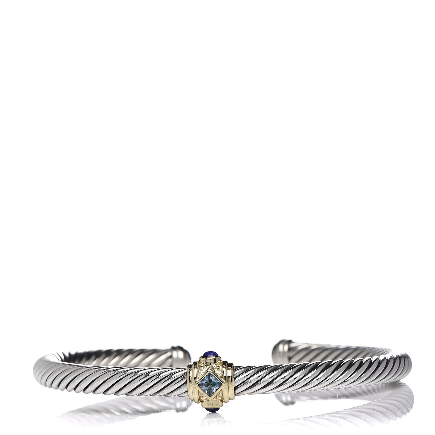 Sterling Silver 14K Yellow Gold Blue Topaz Lapis Lazuli 5mm Cable Renaissance Station Bracelet