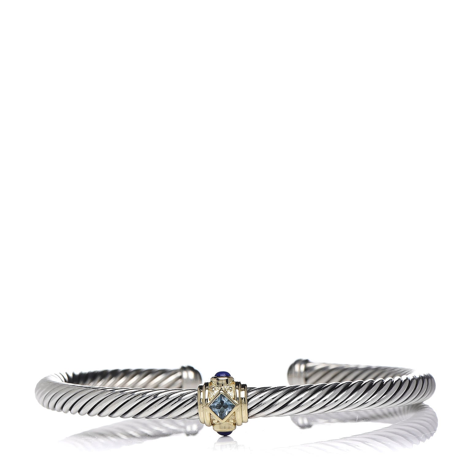 David Yurman Sterling Silver 14K Yellow Gold Blue Topaz Lapis Lazuli 5mm Cable Renaissance Station Bracelet 1 of 4