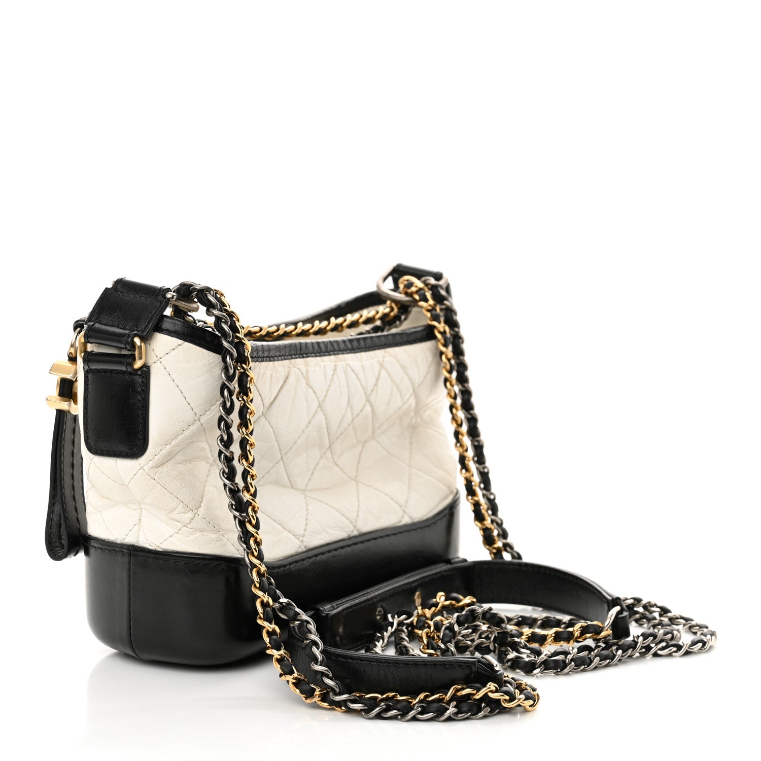 Chanel Aged Calfskin Quilted Small Gabrielle Hobo Black White 3 of 14